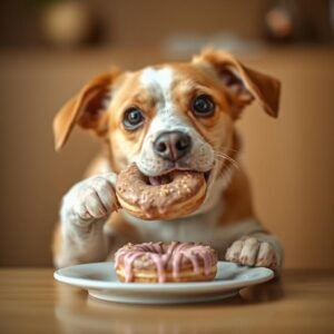 Dog eating donuts